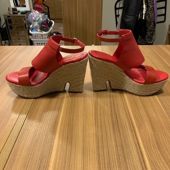 Cole Haan red espadrille wedge sandal 7 - Picture 4 of 8